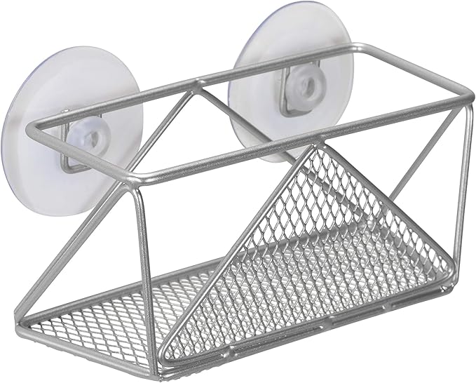 Kitchen Details Geode Suction Cup Sponge Holder | Durable Iron Construction | Suction Cup Stabilizers | Rust Resistant Finish | Kitchen Sink Accessories | Chrome