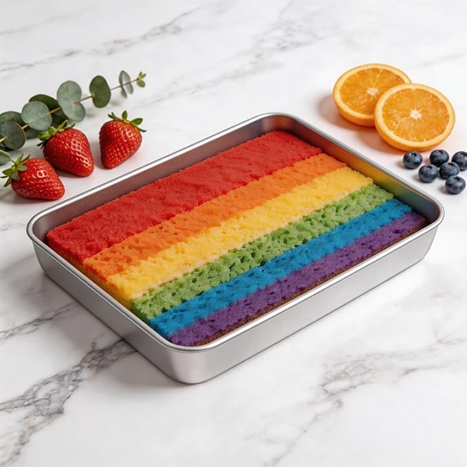 LIANYU 12⅓ x 9¾ x 2 Inch Cake Baking Pan Set of 4, Toaster Oven Pan for Brownies Lasagna Casseroles Cookie Meat, Stainless Steel Rectangle Bakeware Set, Heavy Duty & Mirror Polished, Dishwasher Safe