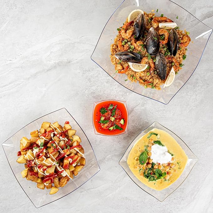 Restaurantware Moderna 8 Ounce Fancy Square Disposable Bowls - Durable Heavy-Duty Clear Plastic for Warm and Cold Foods (Pack of 3)