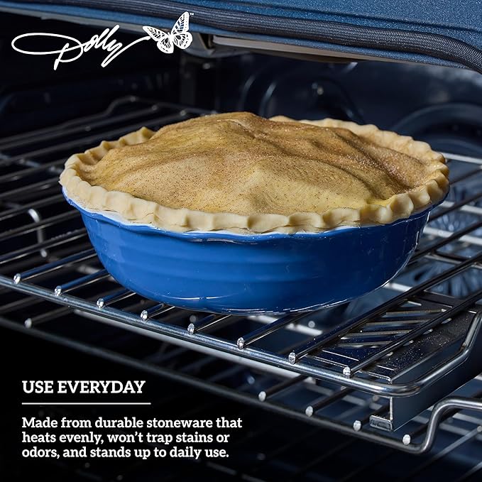 Dolly Parton Pie Dish Durable Stoneware, Even Heat Distribution, Perfect for Sweet and Savory Baking, 10.08 x 10.24 x 2.4 Inch