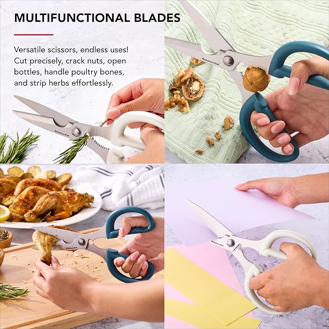 KitchenAid Multipurpose Shear Set – Versatile Scissors with Nutcracker, Bottle Opener, Ergonomic Handles with Protective Blade Covers, 2-Piece
