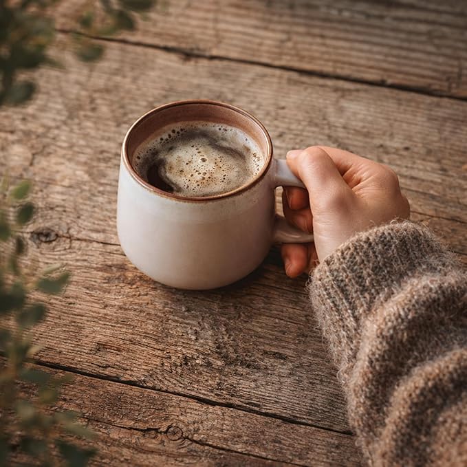 Ceramic Coffee Mugs Set of 4 | 12 oz Stoneware Coffee Cups | Lead-Free, Non-Toxic | Microwave and Dishwasher Safe | Comfortable Handle | Modern Nordic Design for Tea and Latte | Rose Sand