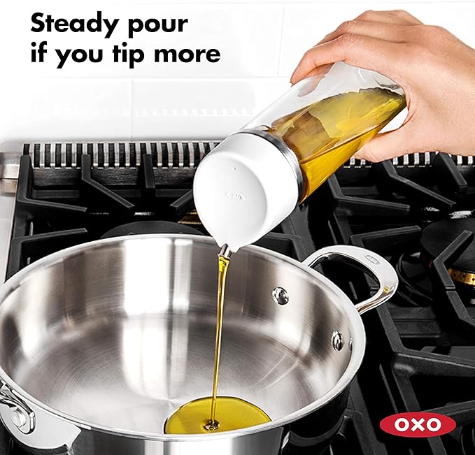 OXO Good Grips Precision Pour Glass Dispenser Set, 2 Piece Oil & Vinegar Set, Clear, White