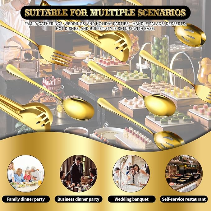 24pcs Serving Utensils Set, Large Stainless Steel Serving Utensils - Durable for Buffets, Dinner Parties, Weddings and Restaurants (GOLD)