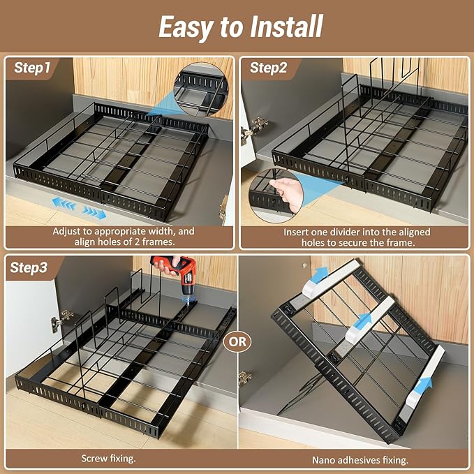 Housolution Pull Out Large Baking Tray and Cookie Sheet Organizer, 13"-22" Width Expandable Cutting Board Holder with 8 Adjustable Dividers, 20" Deep Bakeware Storage Rack for Cabinet, Black