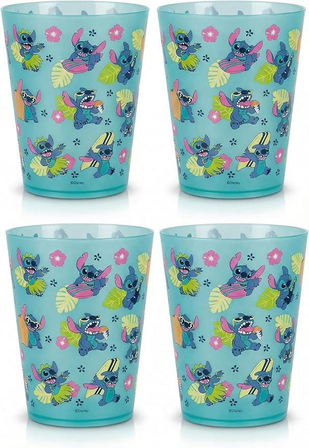 Disney Reusable Plastic Cups – 4 Pack 16 oz Plastic Drinking Glasses with Mickey, Stitch, Pooh, or Disney100 Designs – BPA-Free, Stackable, Top Rack Dishwasher Safe Tumblers for Water, Juice & More