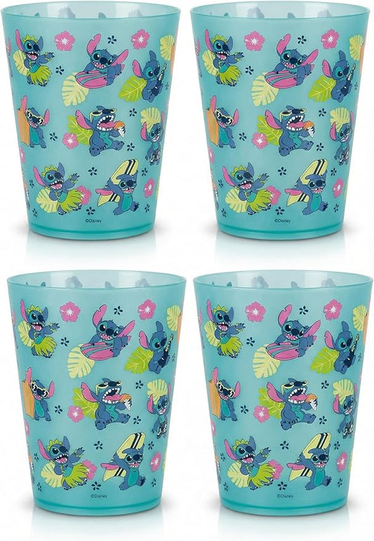 Disney Reusable Plastic Cups – 4 Pack 16 oz Plastic Drinking Glasses with Mickey, Stitch, Pooh, or Disney100 Designs – BPA-Free, Stackable, Top Rack Dishwasher Safe Tumblers for Water, Juice & More