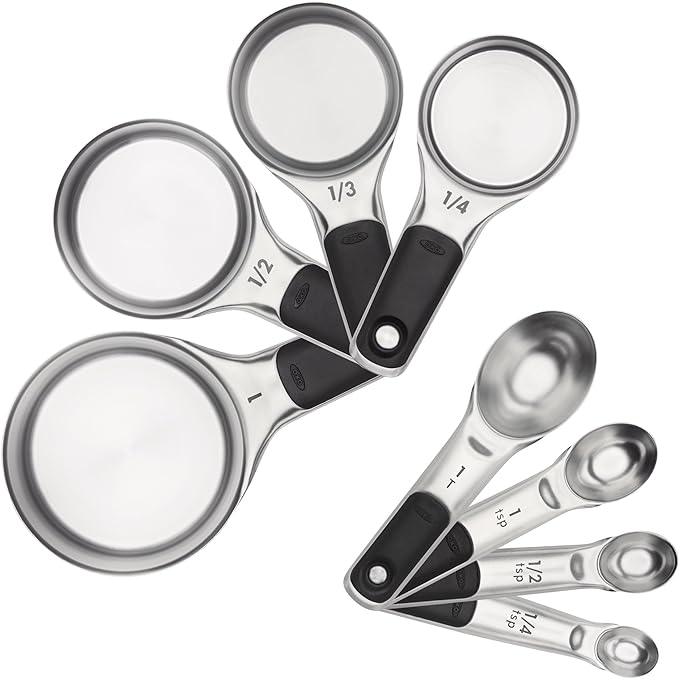 OXO Good Grips 8 Piece Stainless Steel Measuring Cups and Spoons Set & OXO Good Grips 4-Piece Nylon Tool Set, 2.3, Black & OXO Good Grips Nylon Ladle, Black, One Size