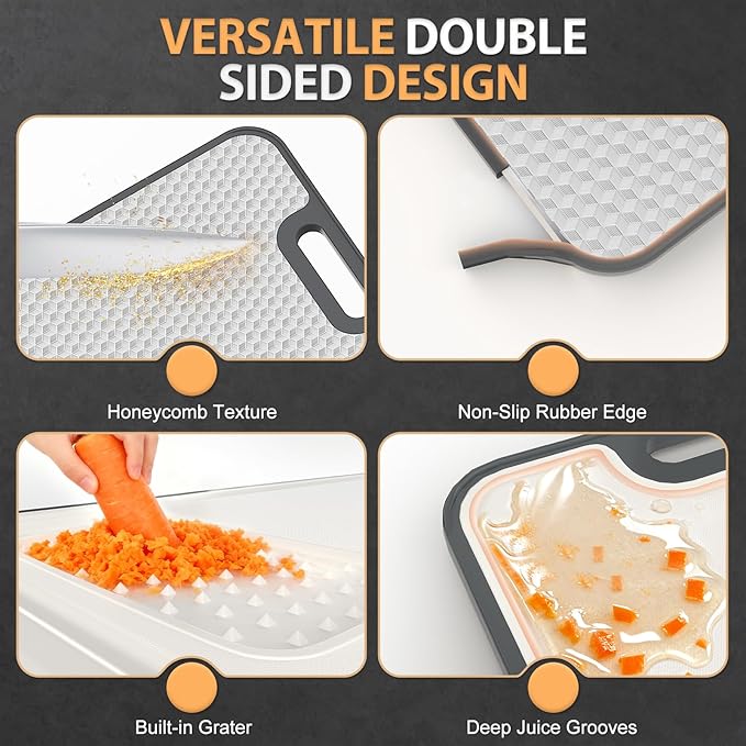 18/8 Stainless Steel Cutting Board, Large Double Sided Chopping Board for Kitchen (17x12"), Food-Grade 304 & Wheat Straw PP, Deep Juice Grooves, non Toxic, Non-Slip & Dishwasher Safe
