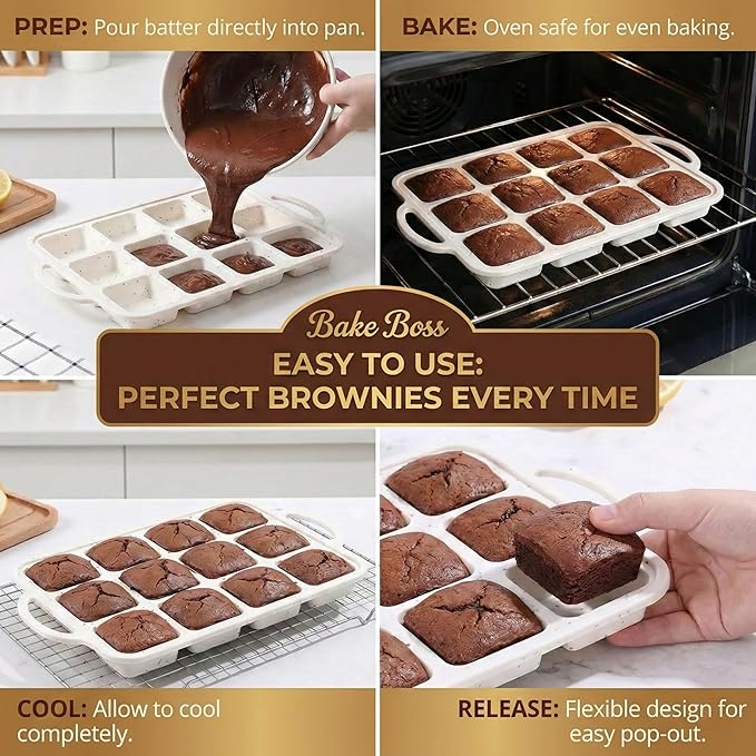 Silicone Brownie Pans with Dividers - 2 PACK - CREAM