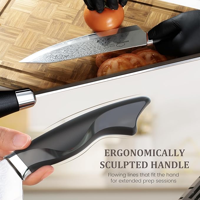Amorston 22 Pieces Knife Set, Laser Engraved High Carbon Stainless Steel Knife Block Set, Full Tang Professional Kitchen Knife Set with Built-in Sharpener