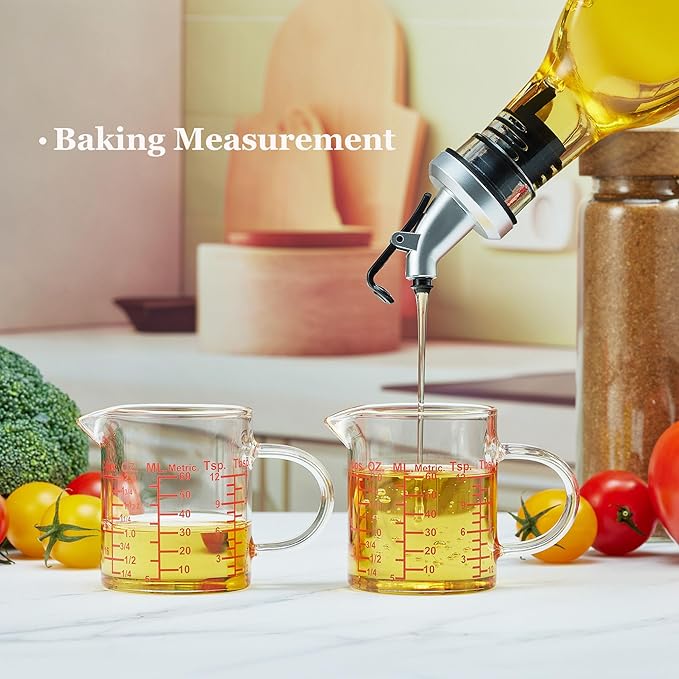 Measure Glass -[Insulated handle | V-Shaped Spout]-Made of High Borosilicate Glass Measuring for Kitchen or Restaurant, Easy to Read, 60 ML (2 Oz) 丨(2 Pack)
