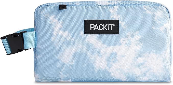 PackIt Freezable Snack Box, Blue Sky, Built with EcoFreeze Technology, Collapsible, Reusable, Zip Closure with Buckle Handle, Designed For Work Snacks, Fresh Snacks On the Go, Adults, and All Ages