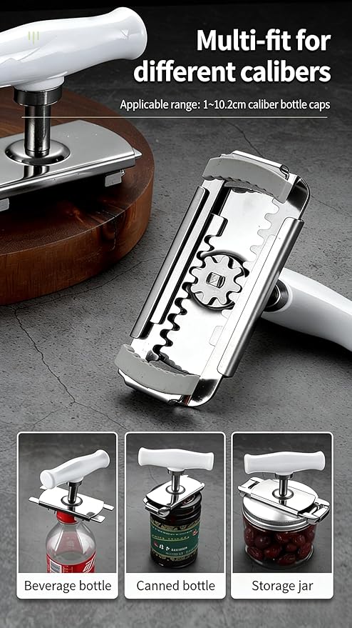 Cap Crack Jar Opener 2026 New Adjustable Multi-Lid Can Opener for Weak Hands - Ergonomic Non-Slip Grip, One-Hand Operation, Opens Bottles Cans Jars Effortlessl (White Anti-Slip)