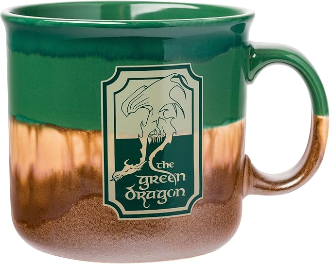 Silver Buffalo The Lord of The Rings Reactive Glaze Ceramic Camper Mug Featuring The Green Dragon, 20 Ounces