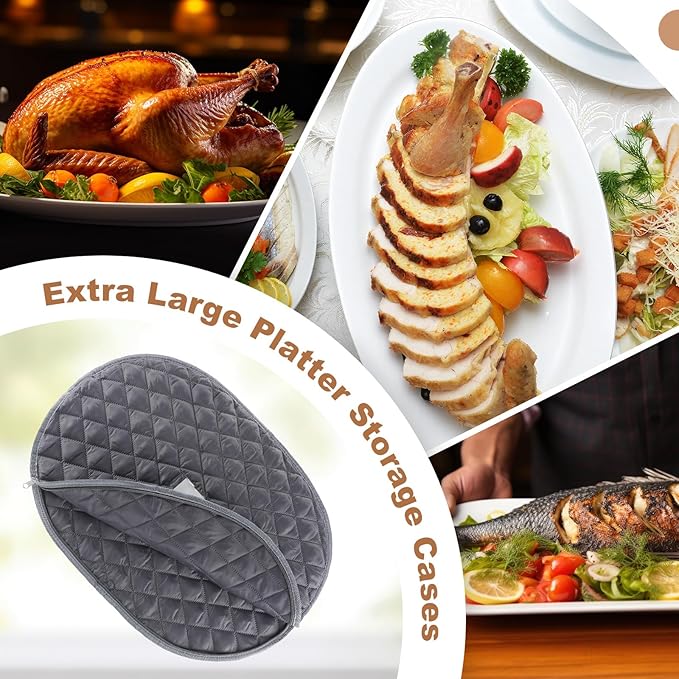 2 Pcs Large Platter Storage Case 22 x 17 Inches Quilted Stackable with Label Holder China Storage Containers for Plates and Serveware