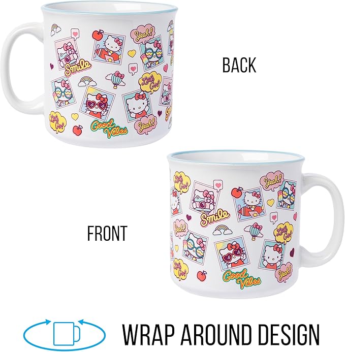 Silver Buffalo Sanrio Hello Kitty Photo Shots Smile Good Vibes Ceramic Camper Mug, 20 Ounces