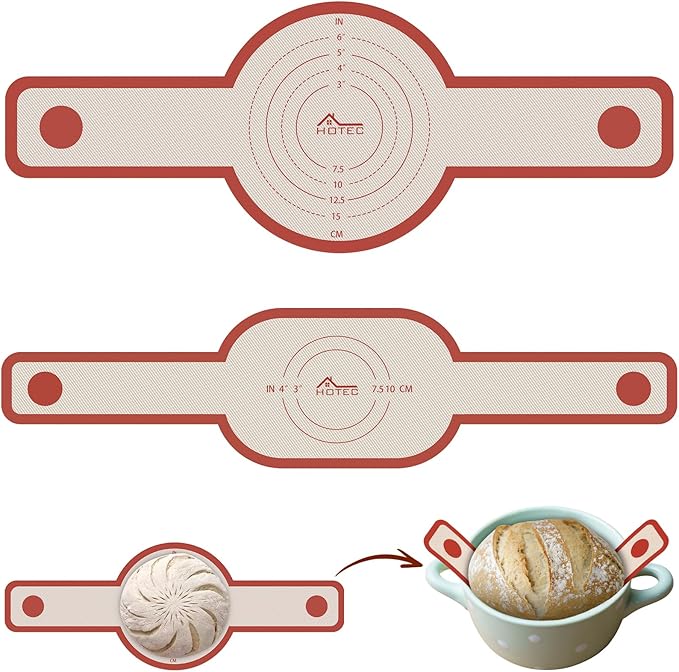 HOTEC Silicone Bread Sling for Dutch Oven - 2 Pack Non-Stick Baking Mat with Long Handle Easy to Transfer Sourdough Bread, Reusable Heat Resistant to 500°F/260°C Dutch Oven Liners Baking Supplies
