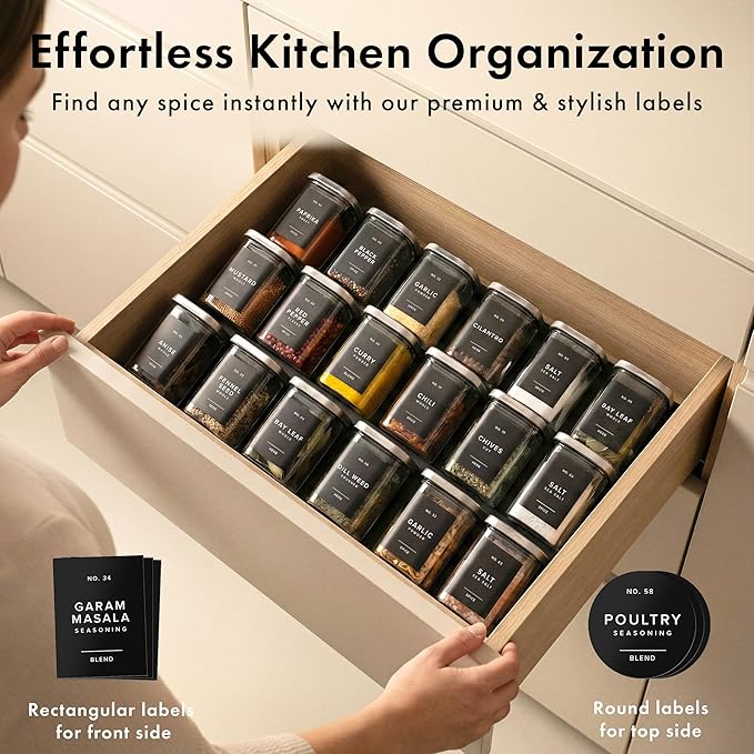 Glass Spice Jars with Steinless Seel Lids (12 x 6.4oz) Glass Spice Containers, Square Spice Jars with Labels 160, Seasoning Jars Organizer for Kitchen & Pantry