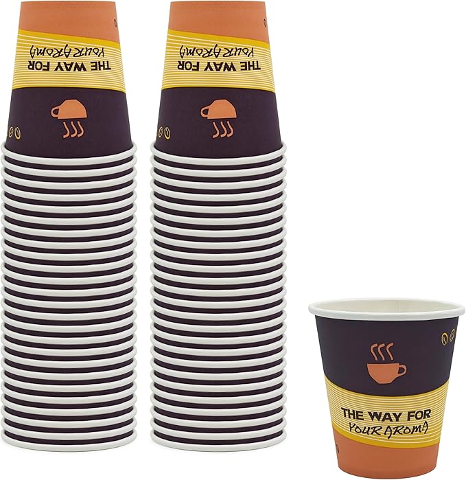 PAMI Disposable Coffee Cups, Single-Use Paper Cups, To-Go Hot Beverage Cups for Espresso Coffee Tea Hot Chocolate, Leak Resistant, Cafe & Home Use (50, 10oz)