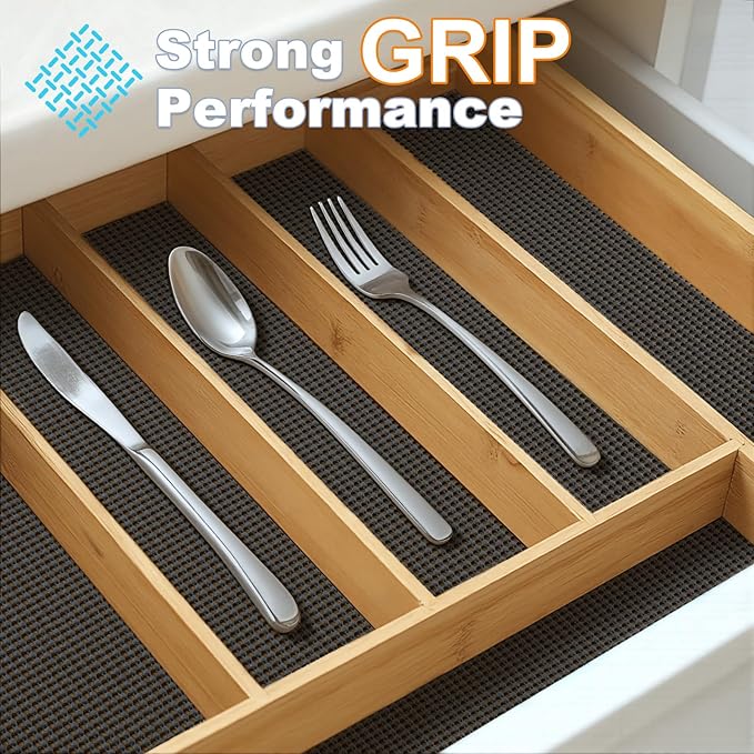 Songrey Non-Adhesive Drawer and Shelf Liner, Non Slip Cabinet Liners, Protect Kitchen Cupboard, Bathroom Drawers, Breathable, Thick Strong Grip mat (17.5IN x 30FT, Black)
