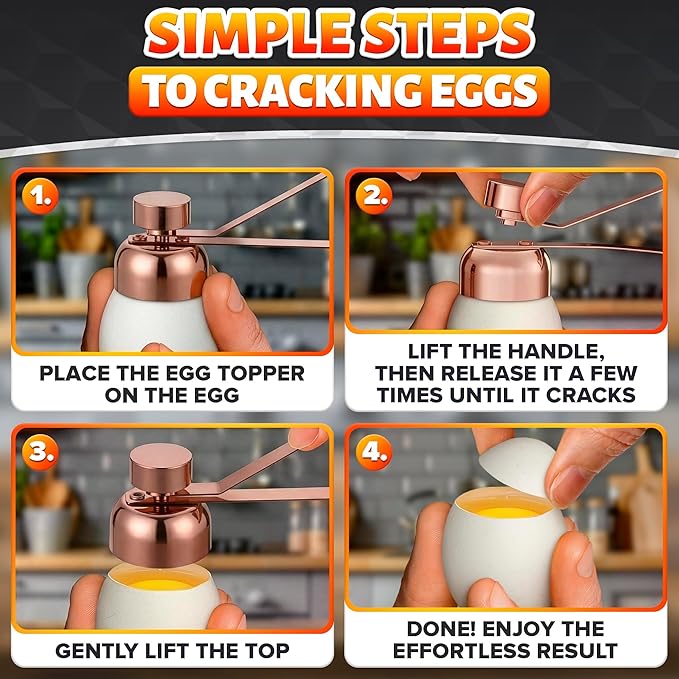 Egg Cracker Tool for Raw Eggs — Egg Shell Opener for Soft-Boiled Shell Tops, Stainless Steel Topper with Ergonomic Adjustable Effort — Clean Cut Design for Breakfast Prep, Custards, & Baking (Copper)