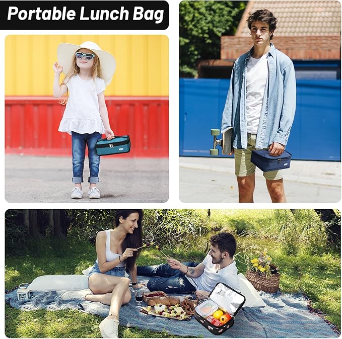 MIER Small Lunch Bag for Kids & Adults Compact Insulated Lunch Box Portable Thermal Mini Cooler for Work School Travel, Navy Blue