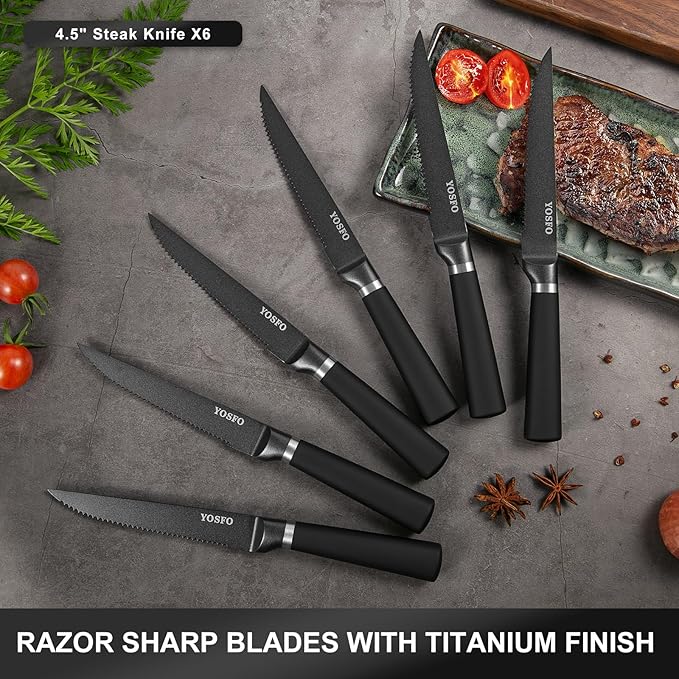 Knife Set with Block and Sharpener,15 Pcs Kitchen Knife Sets with Block,High Carbon Stainless Steel Japanese Knife Set,Matte Blade