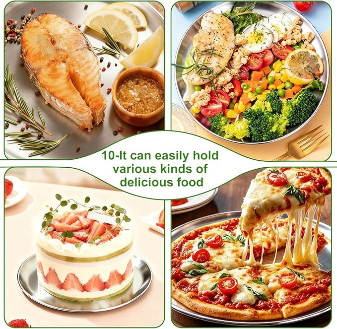 Stainless Steel Plates,10 inch Round Metal Food Serving Plate, Dinner Plates for Outdoor Camping Hiking, Party Serving, Feeding,Non Toxic & Reusable, Dishwasher Safe