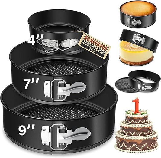 Vakoo Springform Pan - Nonstick, Leakproof Cheesecake Pan for Baking, Easy Release, No Parchment Paper Needed, 4+7+9 Inch, Set of 3
