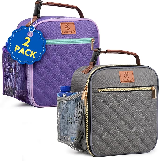 Genteen Lunch Bag for Women Men Girls Teens Insulated Leakproof LunchBox for Adult Reusable Lunch Box with Bottle Holder for Work Office School Travel Picnic-Purple/Gray
