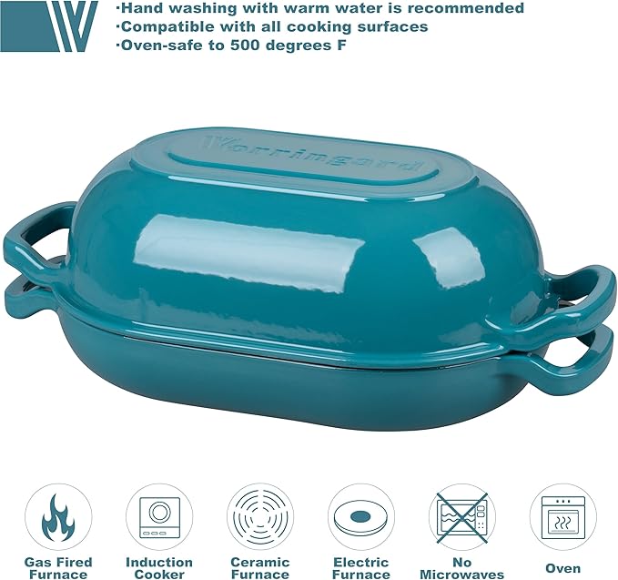 Enameled Cast Iron Sourdough Bread Oven, Dutch Oven, Loaf Cast Iron Bread Pan for Homemade Bread Baking, Meatloaf Pan with Lid, 5QT, Bluegreen