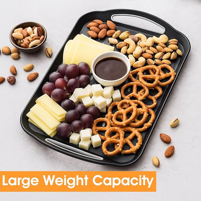 2Pcs Large Nonslip Serving Tray with Handles, Silicone Grippy Dots Lap Trays for Eating on Couch, Serving Trays for Snack Fruit Dessert Breakfast Drink, Dishwasher Rectangular