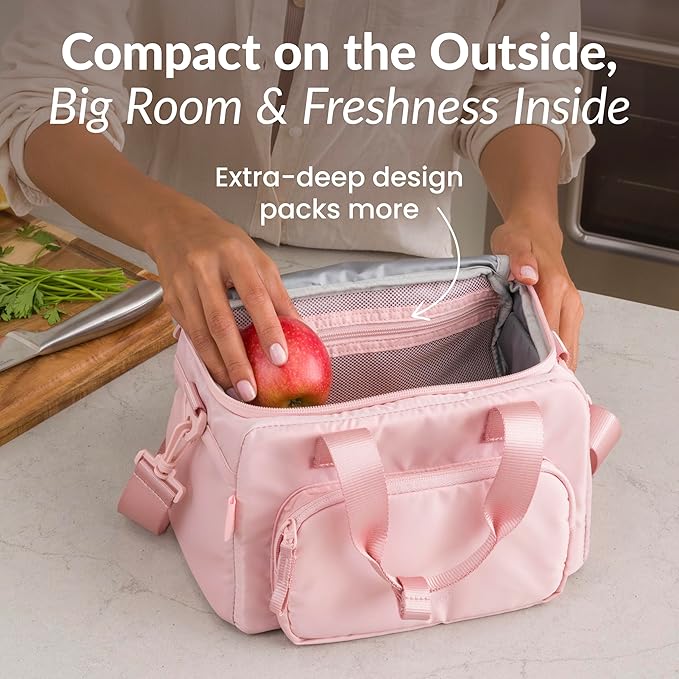 Bentgo Insulated Lunch Bag – Extra-Large Capacity Adult Lunch Bag with Shoulder Strap and External Storage Compartment, Durable, Lightweight, Ideal for Work, School, & Meals On the Go (Soft Blush)