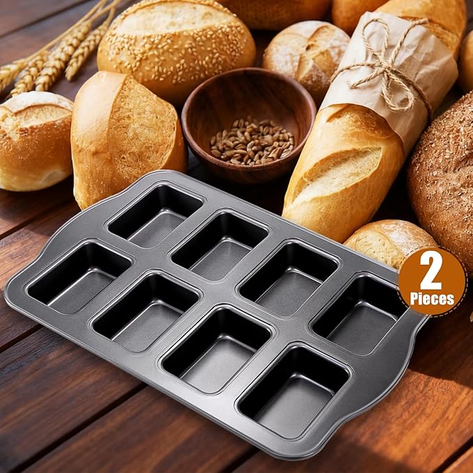 Carbon Steel Mini Loaf Pans 2 Pack, 8x2 Non-Stick Square Small Cornbread Loaf Pan for Baking Bread Banana & Brownies