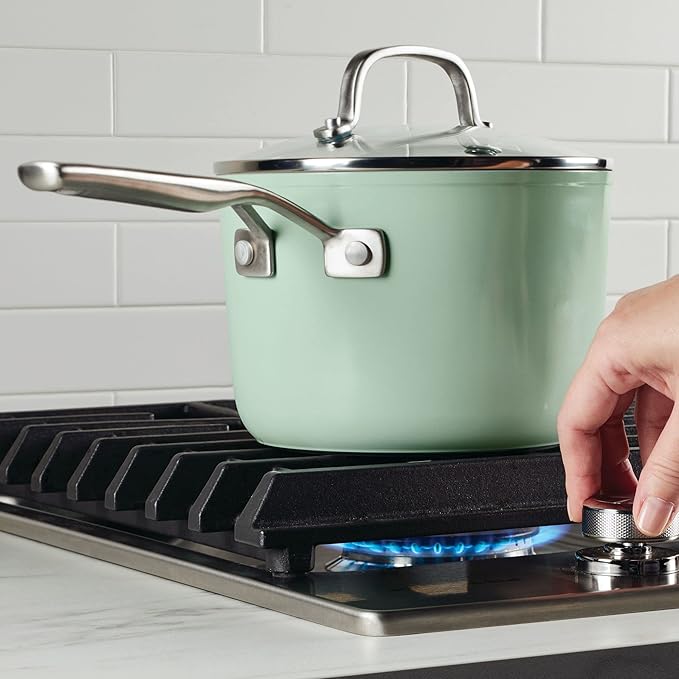 KitchenAid Hard Anodized Ceramic Nonstick Cookware Sauce Pan with Lid, 3 Quart - Pistachio