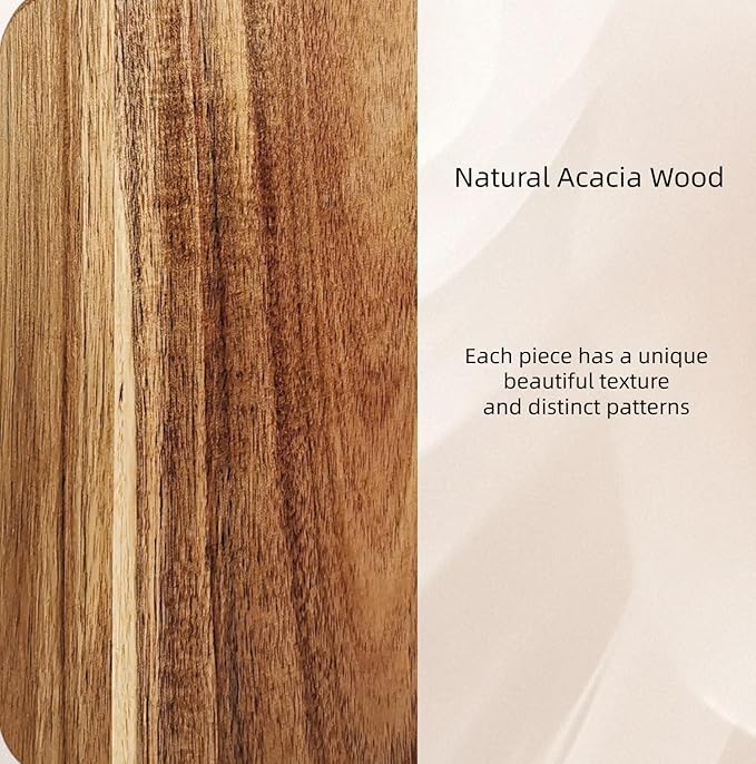 ZeQi Round Acacia Wood Cutting Board with Handle 16''x12'' /Charcuterie Board/Pizza Board/Serving Board for Cheese, Bread, Vegetables & Fruits (Round)