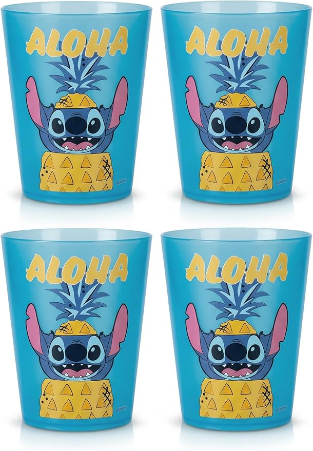 Disney Reusable Plastic Cups – 4 Pack 16 oz Plastic Drinking Glasses with Mickey, Stitch, Pooh, or Disney100 Designs – BPA-Free, Stackable, Top Rack Dishwasher Safe Tumblers for Water, Juice & More