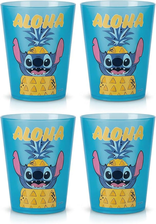 Disney Reusable Plastic Cups – 4 Pack 16 oz Plastic Drinking Glasses with Mickey, Stitch, Pooh, or Disney100 Designs – BPA-Free, Stackable, Top Rack Dishwasher Safe Tumblers for Water, Juice & More