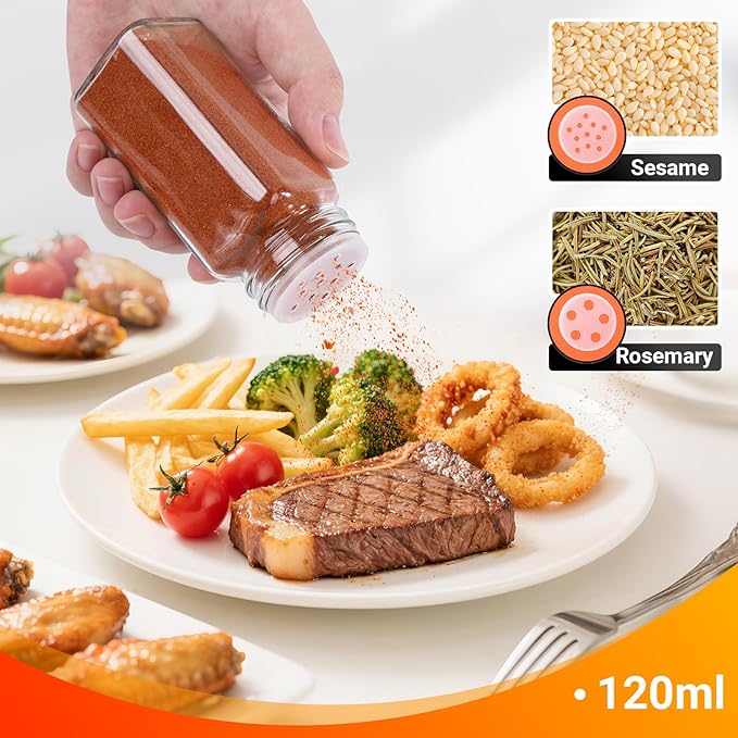 Segarty 4oz Glass Spices Jars with Stainless Steel Shaker Lids, 2 Pack 120ml Spice Containers, Square Empty Seasoning Organizers for Spices Storage, Small Salt and Pepper Shakers, 7 Stickers, 1 Brush