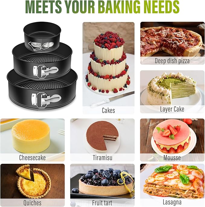 Vakoo Springform Pan - Nonstick, Leakproof Cheesecake Pan for Baking, Easy Release, No Parchment Paper Needed, 4+7+9 Inch, Set of 3