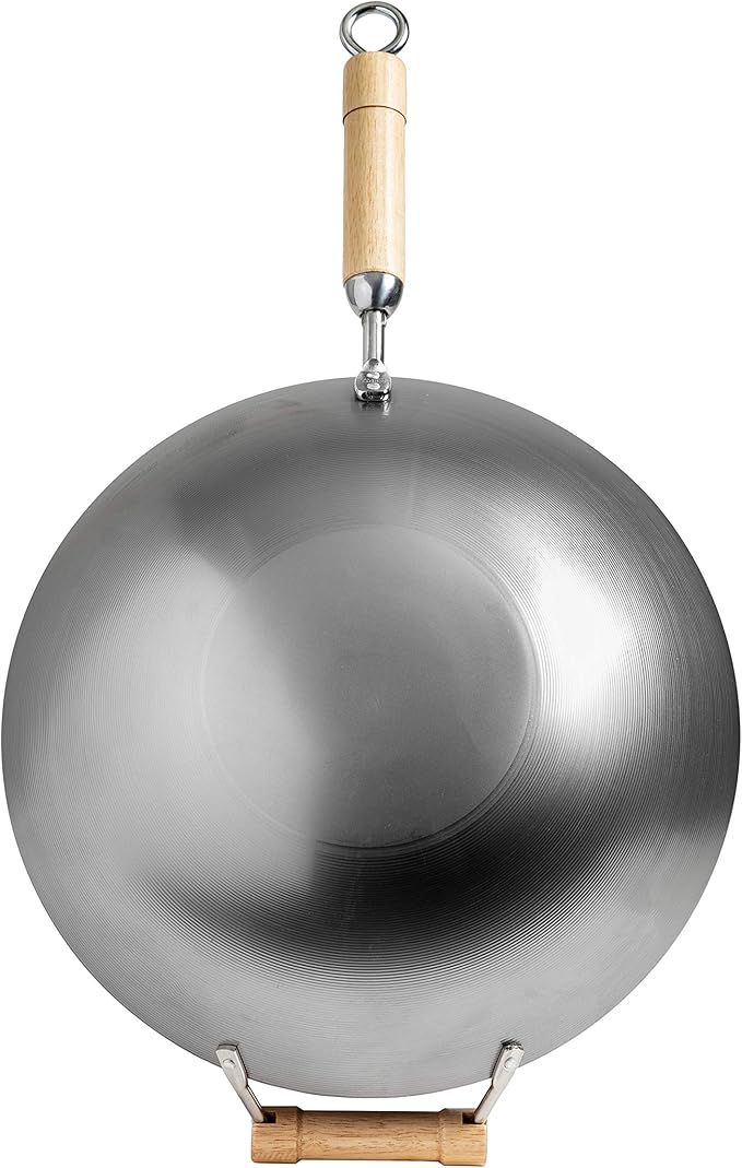 JOYCE CHEN Classic Series 14-Inch Round Bottom Carbon Steel Wok with Birch Handles
