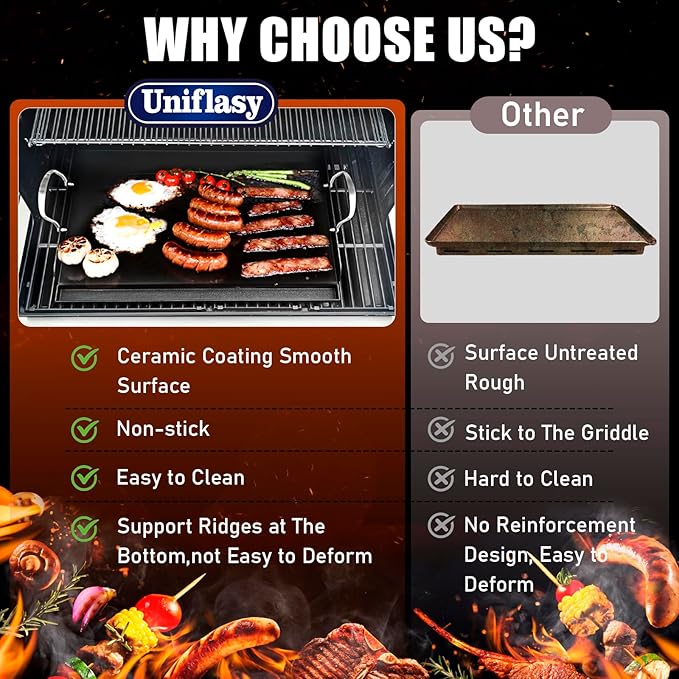 Cast Iron Griddle for Gas Grill 25"x16" Flat Top Grill Griddle Pan for Stove Top Nonstick BBQ Griddle Plate for Charcoal & Gas Grill Heavy Duty Universal Cooking Surface for Blackstone Style