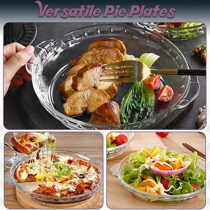 Home-X Set of 2 Glass Pie Plates - 7” Baking Dishes with Handles - Durable, Compact, Oven & Freezer Safe Kitchen Accessories - Glass Pie Dishes for Baking Quiches, Tarts, Desserts & Salads