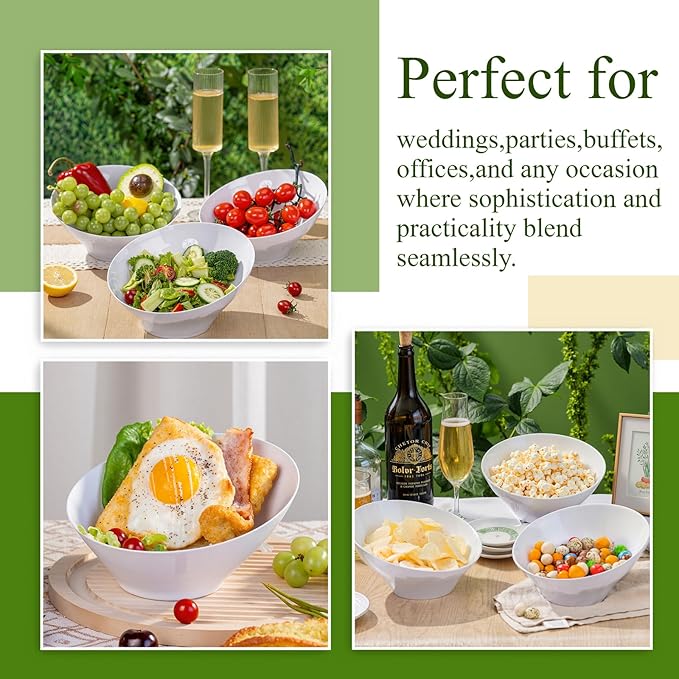 Liacere 16 Pack White Plastic Serving Bowls - 20 OZ Snack Bowl - Disposable Bowl Angled Party Table Salad and Fruit Bowl Small Serving Bowls for Chip&Candy, Ideal for Wedding & Christmas & New Year