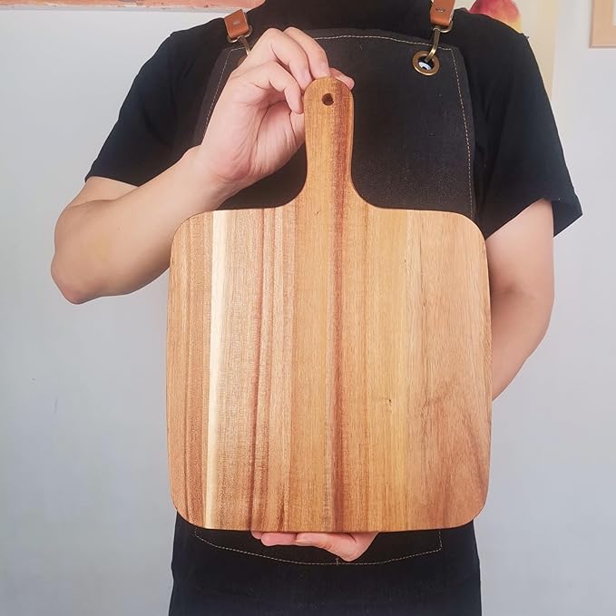 ZeQi Acacia Wood Cutting Board with Handle 14''X10'' / Charcuterie Board/Serving Board/Cheese, Bread, Vegetables & Fruits Serving Board