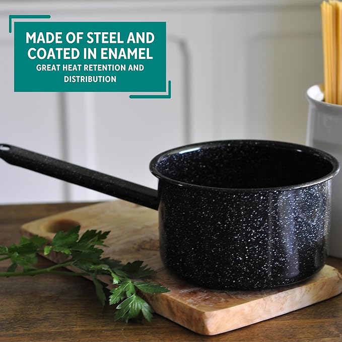 MIRRO 1.25qt Enamel Saucepan, Black (Pack of 2)