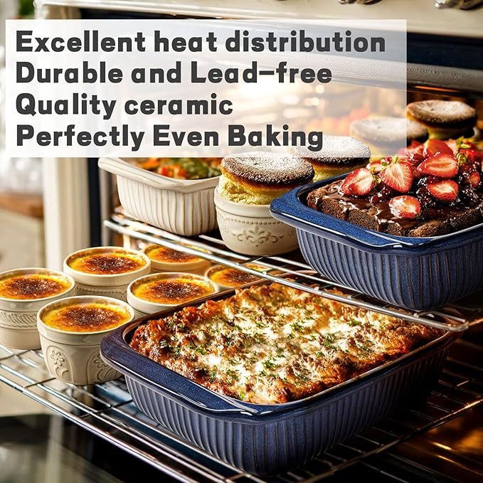 Artena Baking Dish 2.3 Quarts, Casserole Dishes For Oven, Baking Pan With Handles, Lasagna Pan Deep, Large Casserole Dish, Rectangular Ceramic Bakeware, Blue (Only Baking Dish)