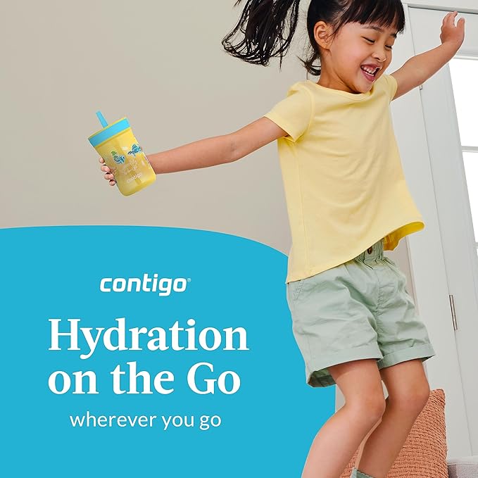 Contigo Kids’ Leighton Straw Tumbler with Spill-Proof Leak-Proof Lid 14oz Pineapple/Dinos