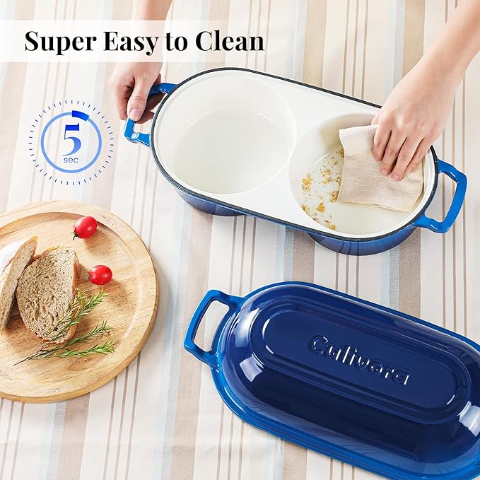 Cast Iron Bread Pan with Lid, Enamel Sourdough Baking Dutch Oven Pot, Double Round Loaf Space for Homemade, Bread, Cake, Meatloaf, 16.5cm Diameter, 500°F Oven Safe, Non Stick, Blue
